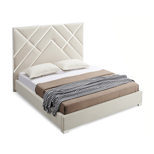 Matrix Bed Frame Fabric Padded Upholstery High Quality Slats Polished Stainless Steel Feet V43-BED-MATX-KBG