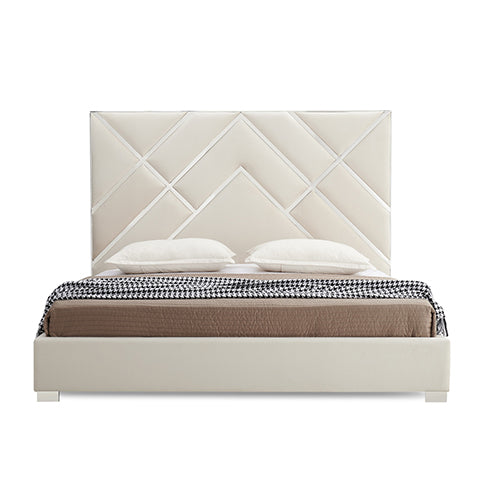 Matrix Bed Frame Fabric Padded Upholstery High Quality Slats Polished Stainless Steel Feet V43-BED-MATX-KBG