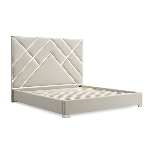 Matrix Bed Frame Fabric Padded Upholstery High Quality Slats Polished Stainless Steel Feet V43-BED-MATX-KBG