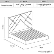 Matrix Bed Frame Fabric Padded Upholstery High Quality Slats Polished Stainless Steel Feet V43-BED-MATX-KBG
