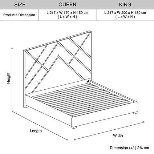 Matrix Bed Frame Fabric Padded Upholstery High Quality Slats Polished Stainless Steel Feet V43-BED-MATX-KBG