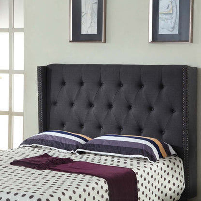 Bed Head Queen Charcoal Headboard Upholstery Fabric Studded Buttons V43-BED-MILAQCH