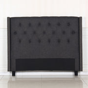 Bed Head Queen Charcoal Headboard Upholstery Fabric Studded Buttons V43-BED-MILAQCH