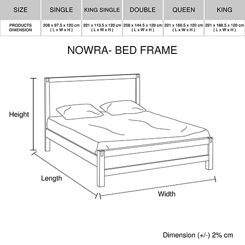 Bed Frame Single Size in Solid Wood Veneered Acacia Bedroom Timber Slat in Oak V43-BED-NOWSOK