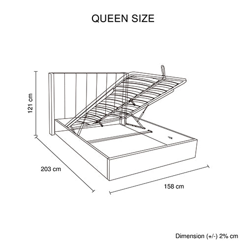 Prado Gas Lift Queen Bed Frame Non-woven Fabric MDF KD Slats V43-BED-PRD-Q