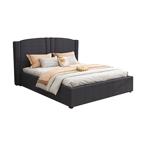Roman Bed Frame Double Size Black Velvet Fabric with Gas Lift plywood metal structure V43-BED-RMN-DBL