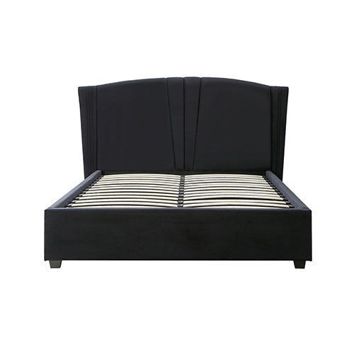 Roman Bed Frame Double Size Black Velvet Fabric with Gas Lift plywood metal structure V43-BED-RMN-DBL