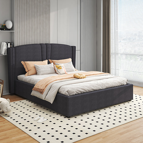 Roman Black Queen Velvet Gas Lift Bed Frame