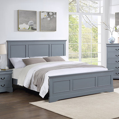 King Bed Frame in Solid Wood with Slats Support in Grey colour V43-BED-SPNC-K