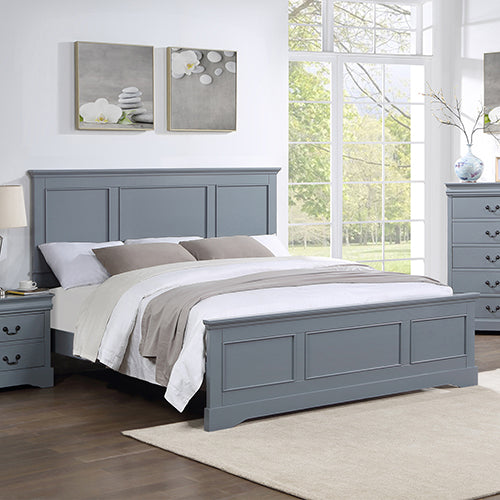 Queen Bed Frame in Solid Wood with Slats Support in Grey colour V43-BED-SPNC-Q