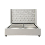 Veronica Bed Frame Double Size Winged Grey Linen Fabric Seam Grid Pattern with gas lift plywood metal V43-BED-VER-DGR