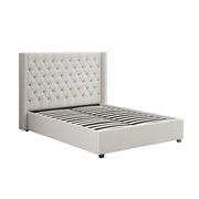 Veronica Bed Frame Double Size Winged Grey Linen Fabric Seam Grid Pattern with gas lift plywood metal V43-BED-VER-DGR