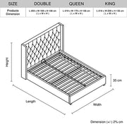 Veronica Bed Frame Double Size Winged Grey Linen Fabric Seam Grid Pattern with gas lift plywood metal V43-BED-VER-DGR