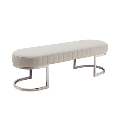 Hilda Bench Chair Air Leather Padded Upholstered Seat Polished Stainless Steel Feet V43-BNC-HLDA