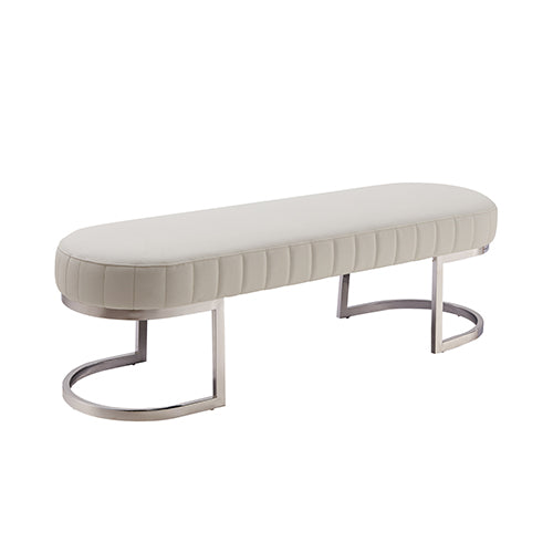 Hilda Bench Chair Air Leather Padded Upholstered Seat Polished Stainless Steel Feet V43-BNC-HLDA