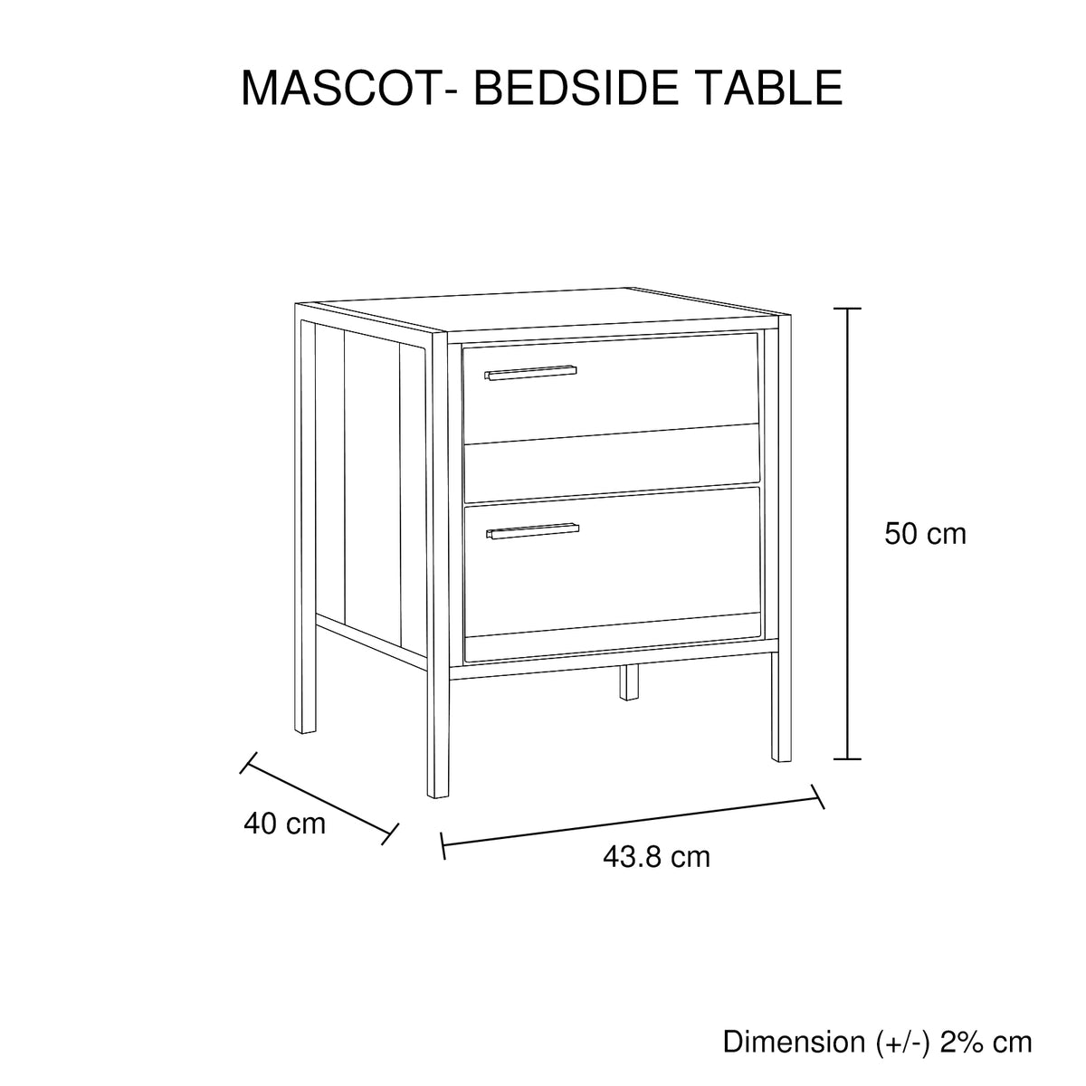 Bedside Table 2 drawers Night Stand Particle Board Construction in Oak Colour V43-BST-MAS-OK