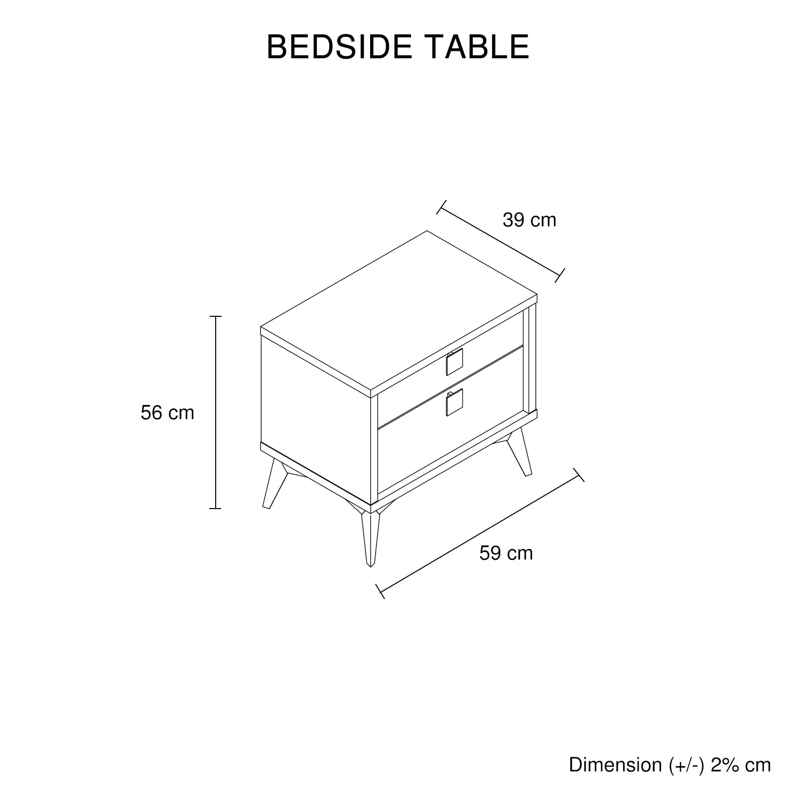 Bedside Table with 2 Storage Drawers MDF Combination of Champagne and Black Colour Nightstand V43-BST-MAXL