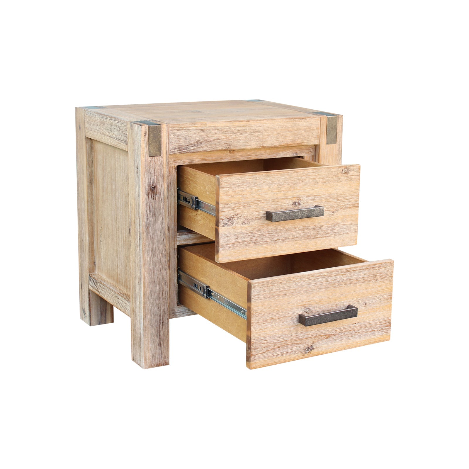 Bedside Table 2 drawers Night Stand Solid Wood Acacia Oak Colour V43-BST-NOW-OAK