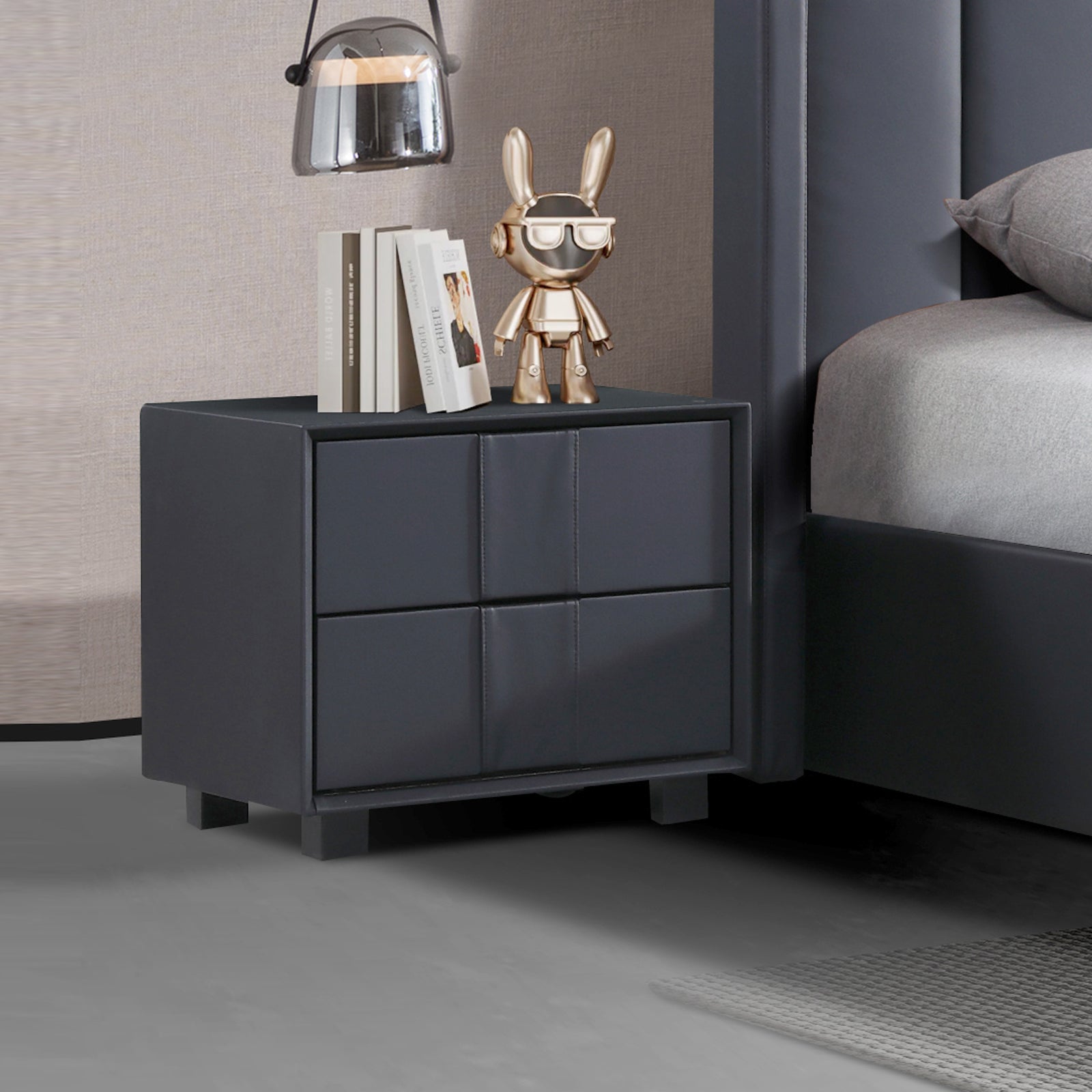 Prado Bedside Table MDF Construction Fabric Upholstery Iron Feet V43-BST-PRD