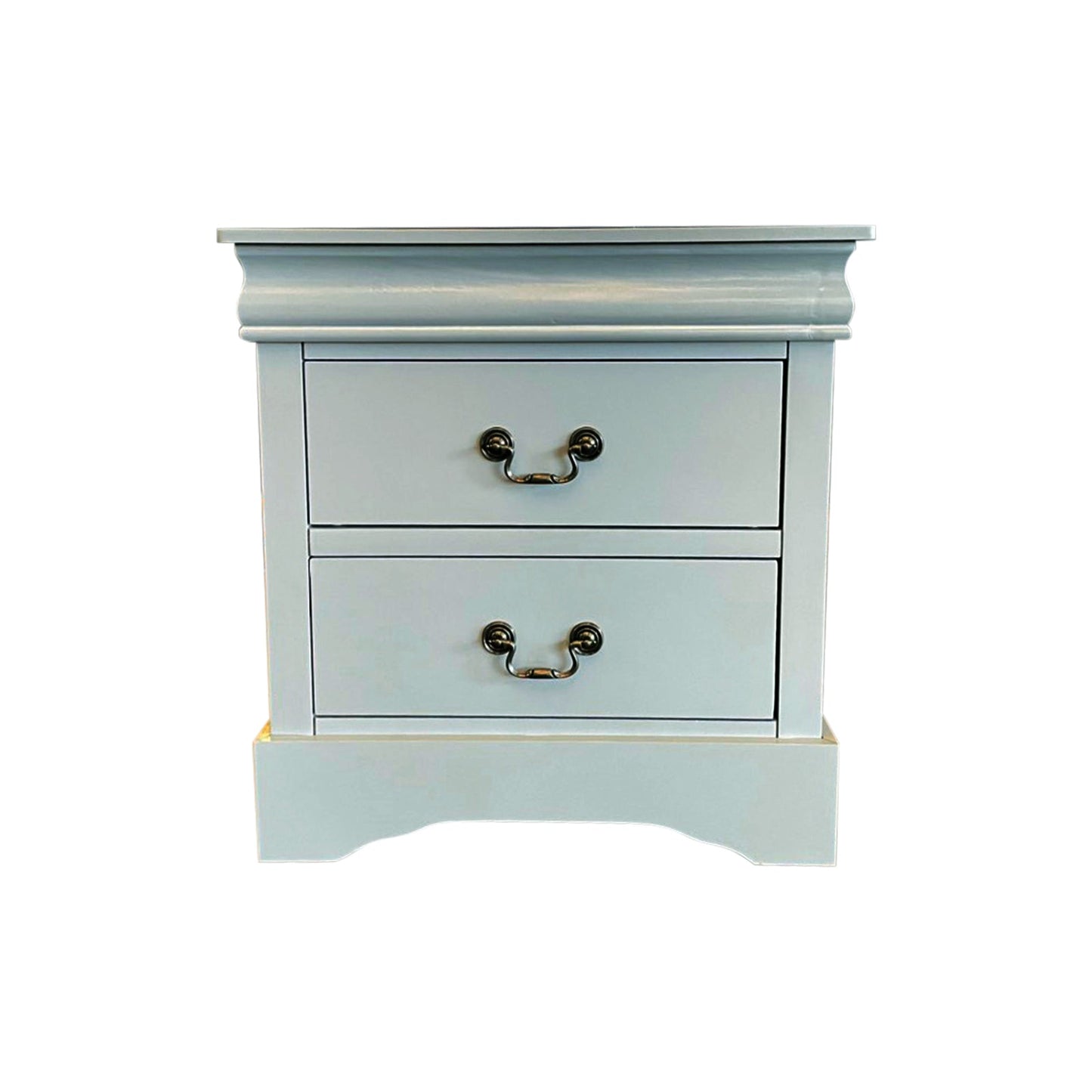 Bedside Table Grey Colour With 2 Drawers Night Stand Solid Wood Metal Handles V43-BST-SPNC