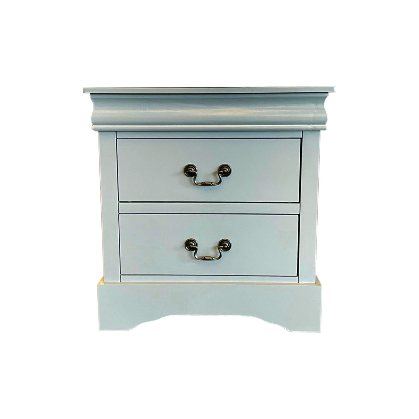 Bedside Table Grey Colour With 2 Drawers Night Stand Solid Wood Metal Handles V43-BST-SPNC