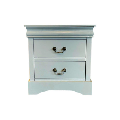 Bedside Table Grey Colour With 2 Drawers Night Stand Solid Wood Metal Handles V43-BST-SPNC