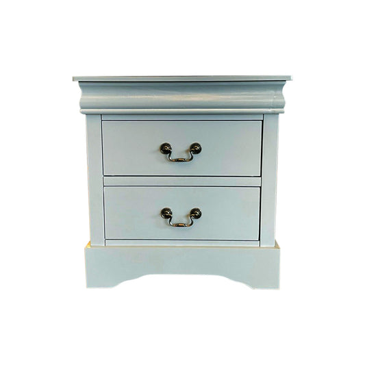 Bedside Table Grey Colour With 2 Drawers Night Stand Solid Wood Metal Handles V43-BST-SPNC