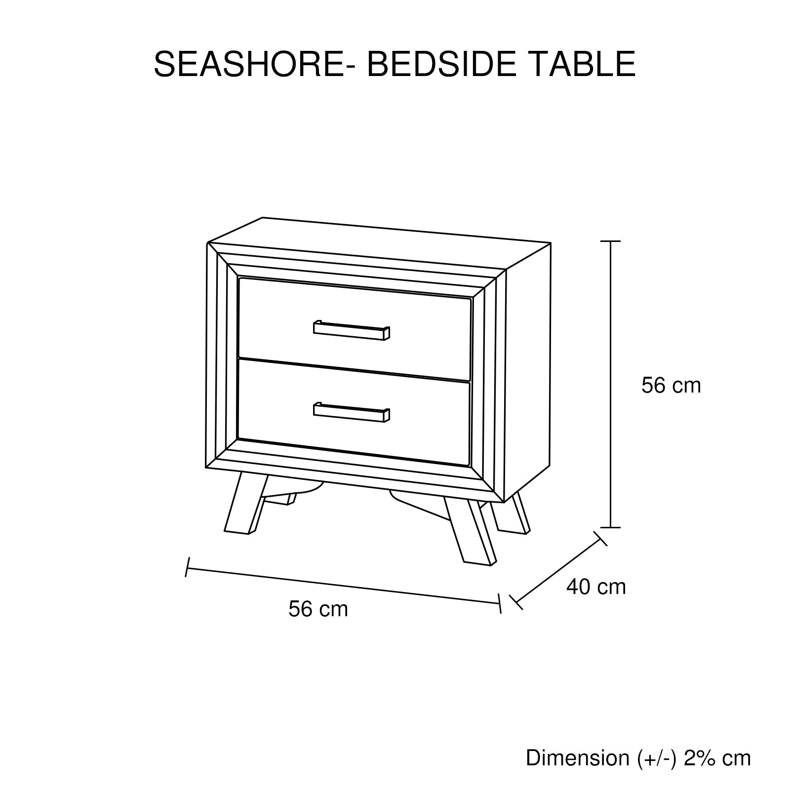 Bedside Table Grey Colour With 2 Drawers Night Stand Solid Wood Metal Handles V43-BST-SPNC
