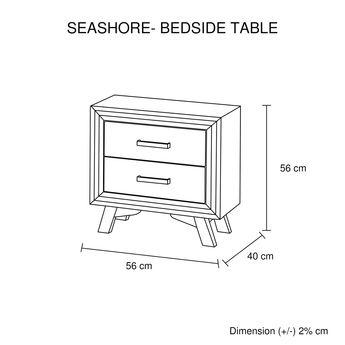 Bedside Table White Colour With 2 Drawers Night Stand Solid Wood Metal Handles V43-BST-SPNC-WH