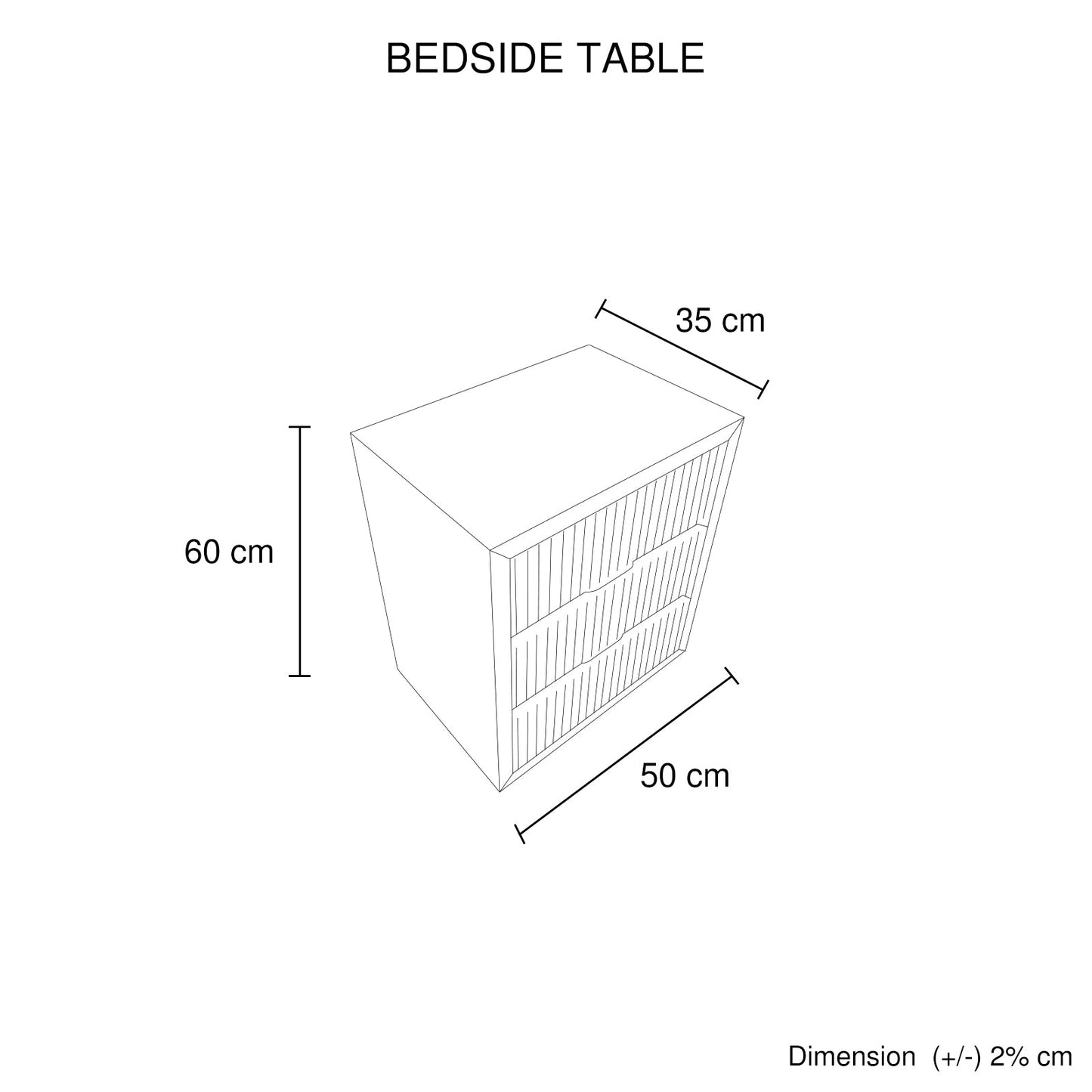 Bedside Table MDF Brown Colour Waveform Design Three Drawers V43-BST-TOBY