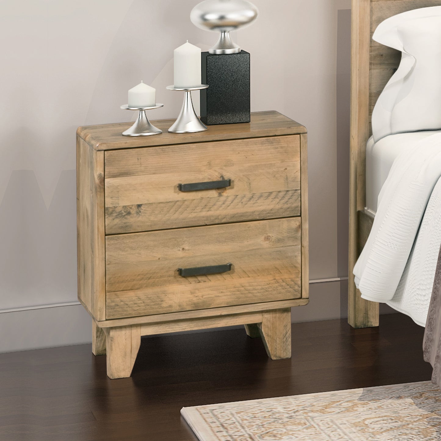 Bedside Table 2 drawers Night Stand Solid Wood Storage Light Brown Colour V43-BST-WDL