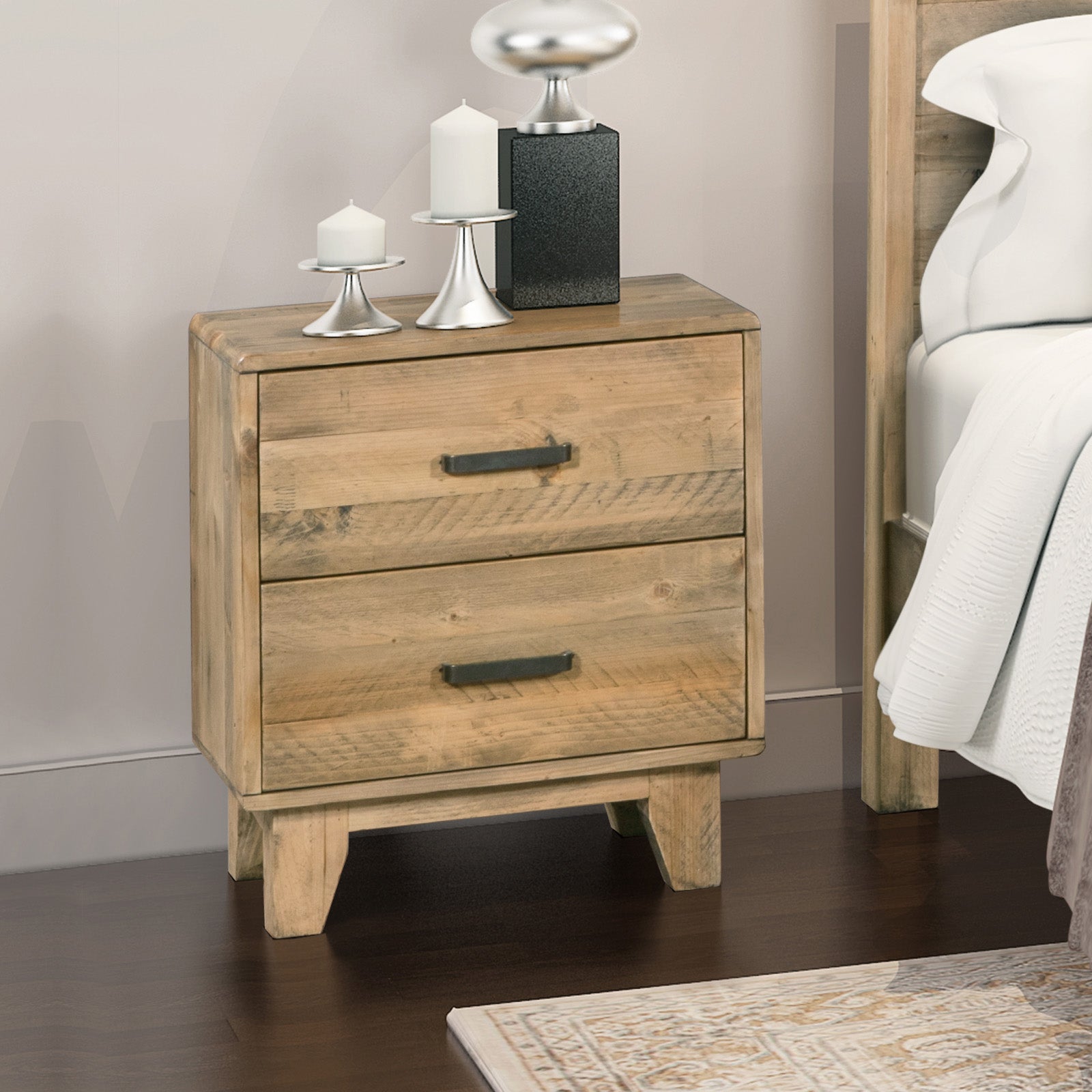 Bedside Table 2 drawers Night Stand Solid Wood Storage Light Brown Colour V43-BST-WDL