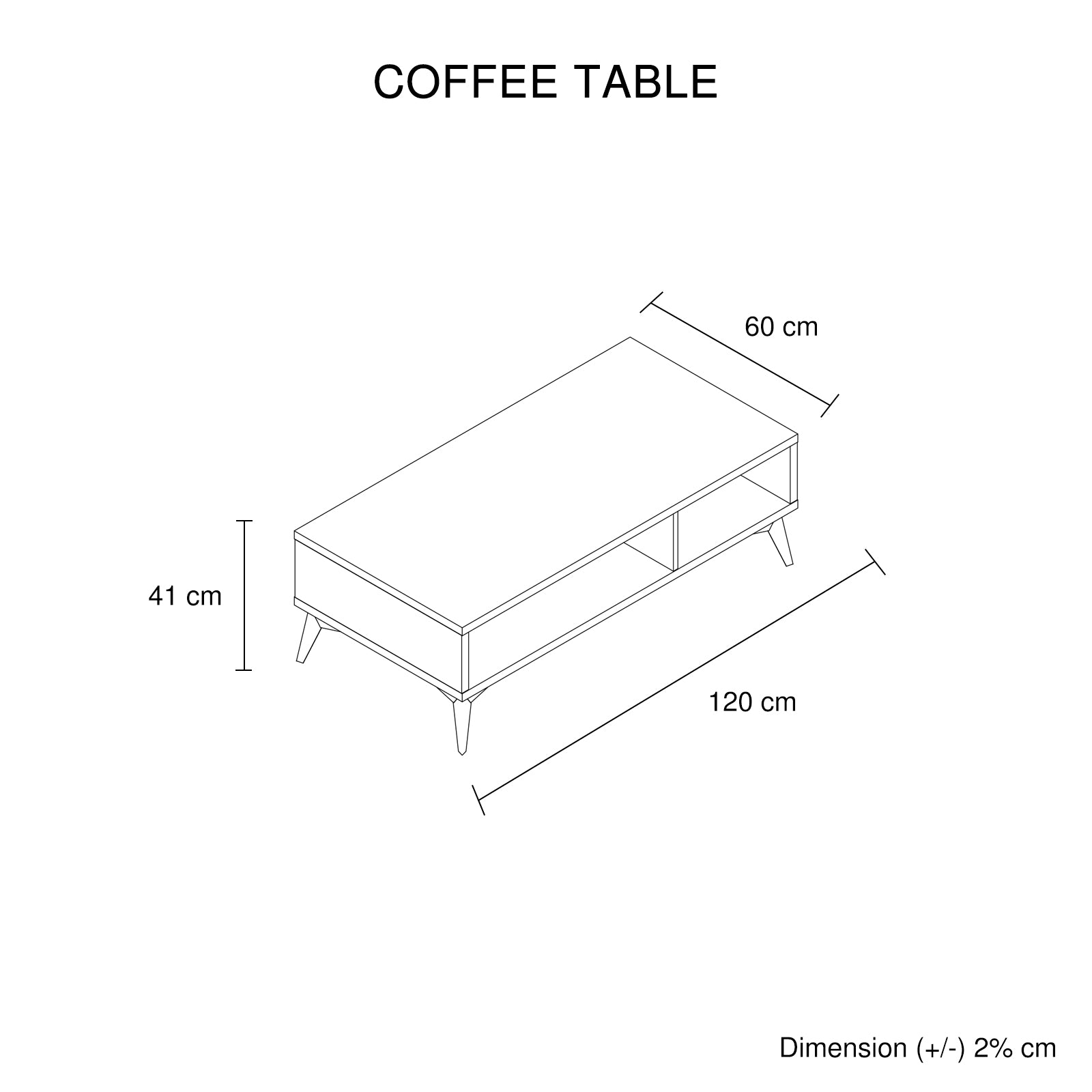 Coffee Table 2 Open Storage Cabinet MDF in Champagne Colour V43-CT-MAXL