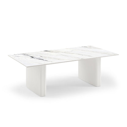 Coffee Table Sintered Stone Top MDF Table Base Glossy White V43-CT-SCRL