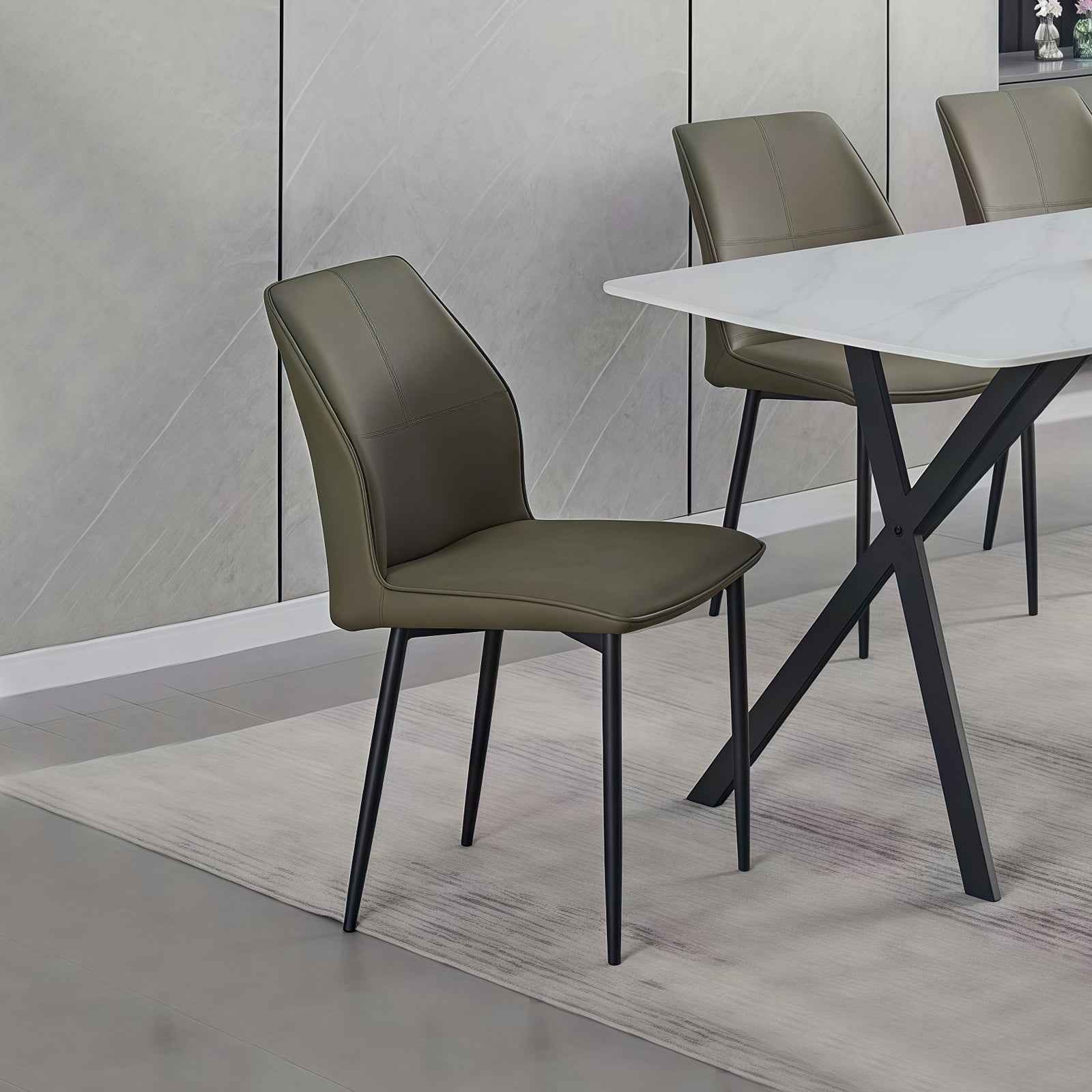 6x Dining Chair Brown Faux Leather Upholstered Seat Powder Coated Iron Legs V43-DC-BLLY
