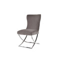 2x Dining Chairs Grey Fabric Upholstery Quilting Silver Color Legs V43-DC-BRBUD
