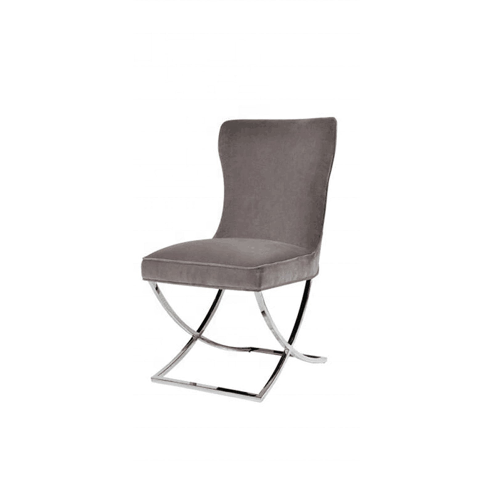 2x Dining Chairs Grey Fabric Upholstery Quilting Silver Color Legs V43-DC-BRBUD