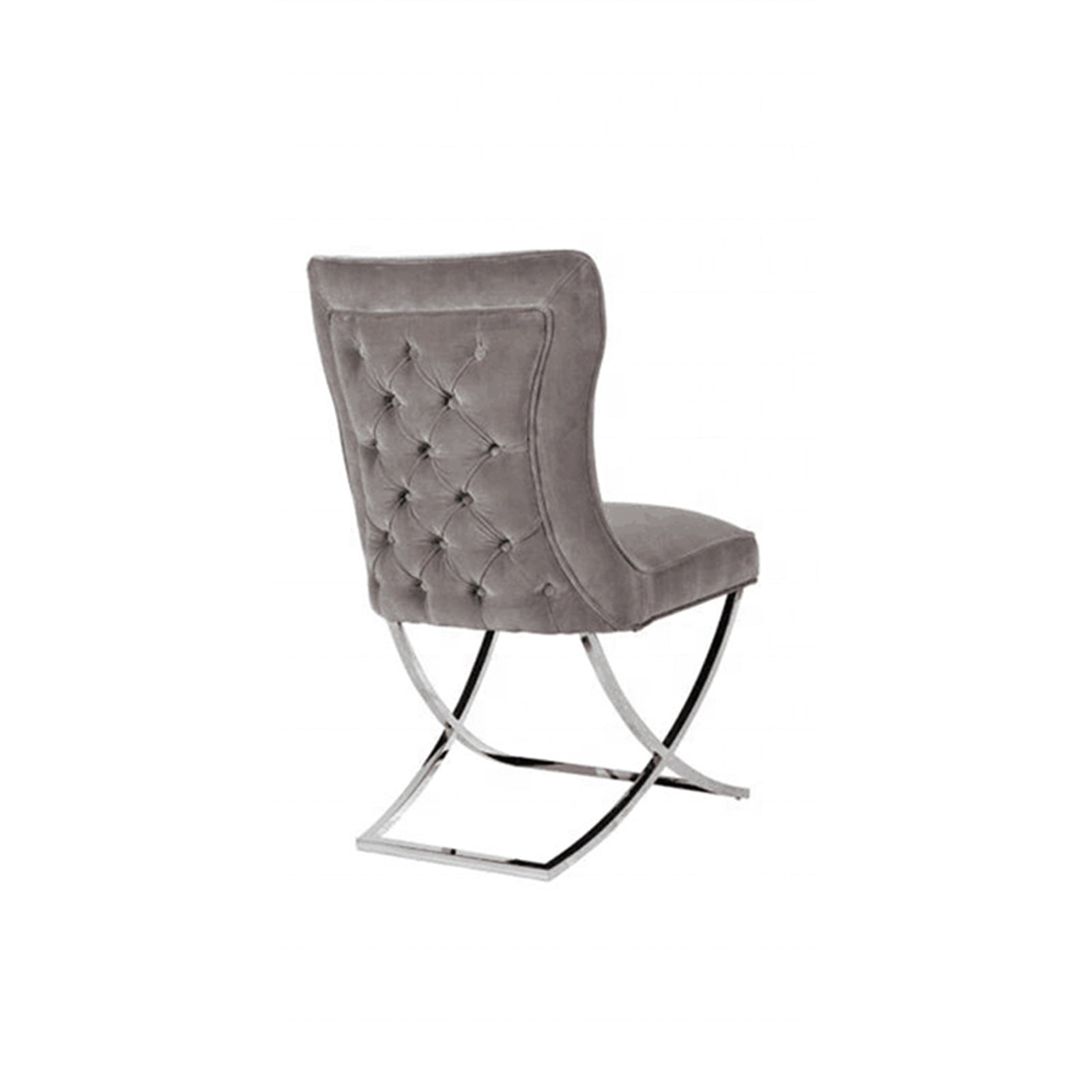 2x Dining Chairs Grey Fabric Upholstery Quilting Silver Color Legs V43-DC-BRBUD