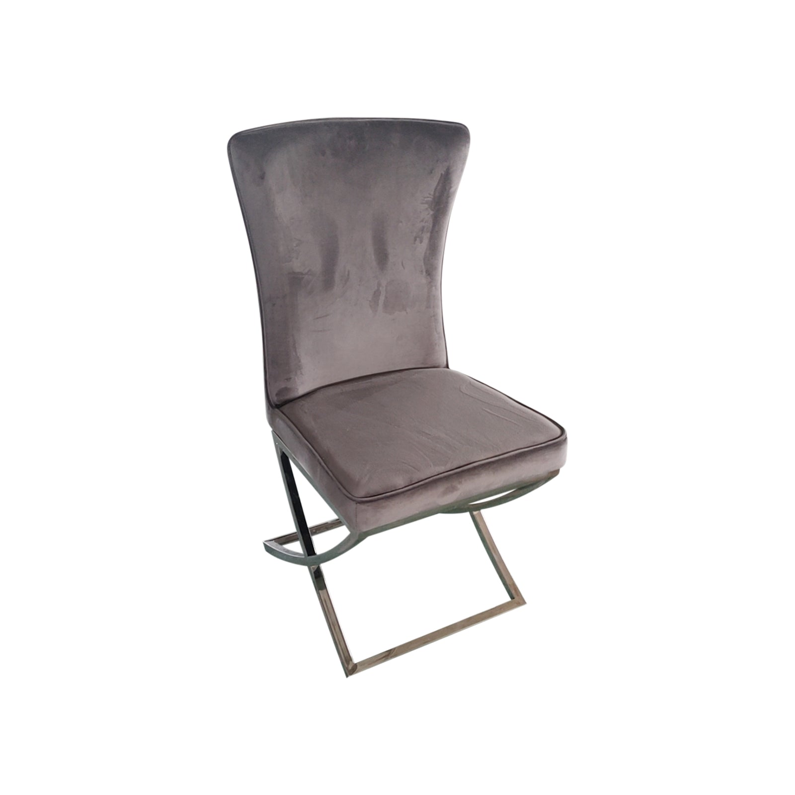 2x Dining Chairs Grey Fabric Upholstery Quilting Silver Color Legs V43-DC-BRBUD