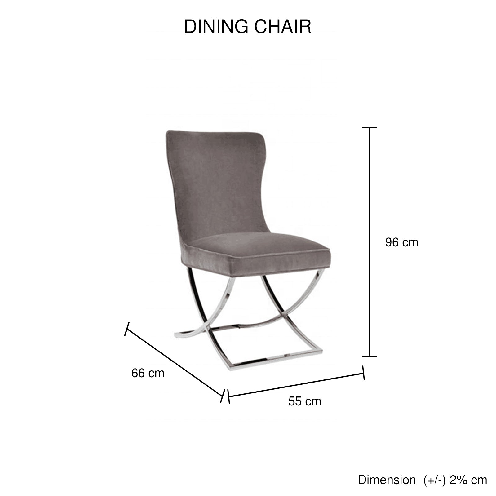 2x Dining Chairs Grey Fabric Upholstery Quilting Silver Color Legs V43-DC-BRBUD
