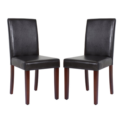 2x Wooden Frame Brown Leatherette Dining Chairs with Solid Pine Legs V43-DC-MON-BRN