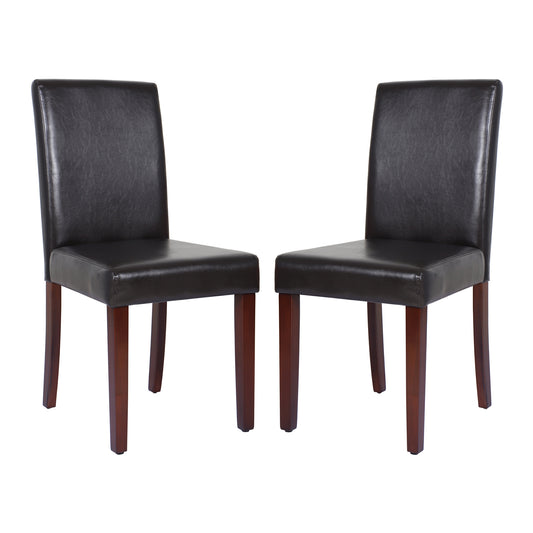 2x Wooden Frame Brown Leatherette Dining Chairs with Solid Pine Legs V43-DC-MON-BRN