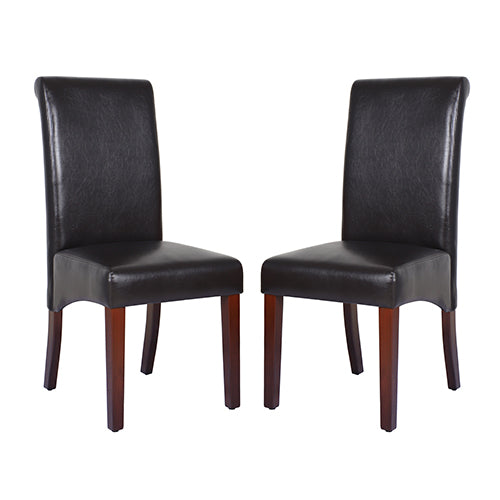 2x Wooden Frame Black Leatherette Dining Chairs with Solid Pine Legs V43-DC-SWI-BLN