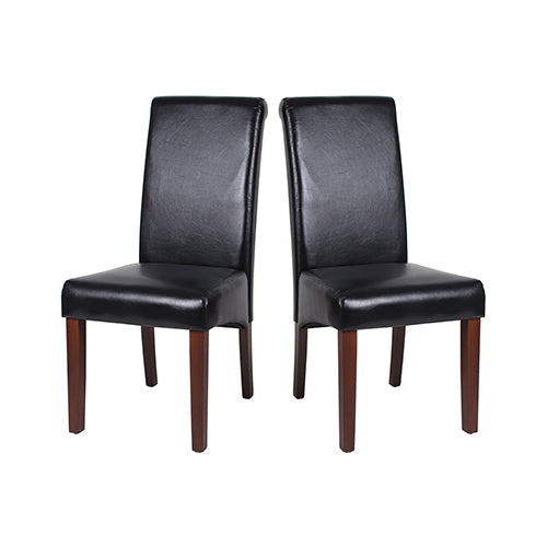 2x Wooden Frame Black Leatherette Dining Chairs with Solid Pine Legs V43-DC-SWI-BLN