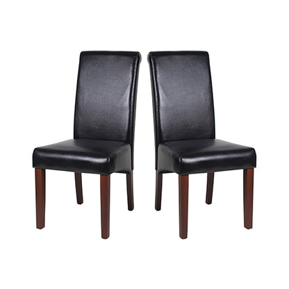 2x Wooden Frame Black Leatherette Dining Chairs with Solid Pine Legs V43-DC-SWI-BLN