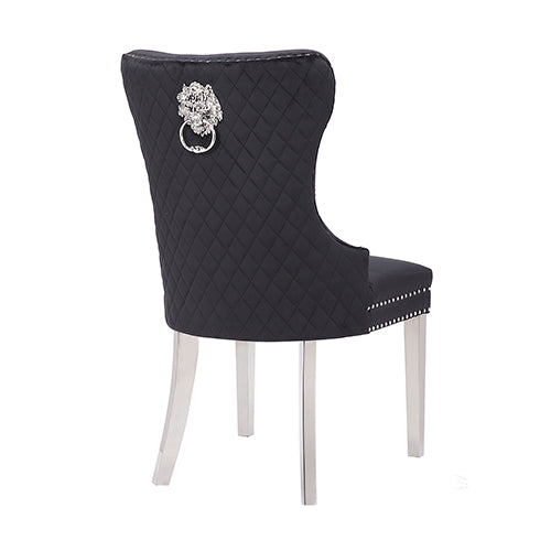 Victoria 2X Dining Chair Black Velvet & STAINLESS STEEL Legs V43-DC-VIC