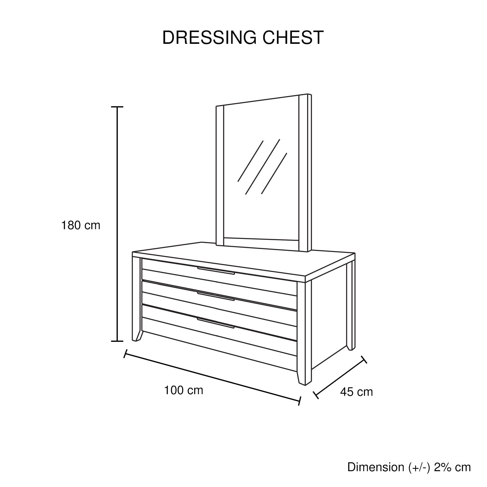 Dresser with 3 Storage Drawers in Natural Wood like MDF in Oak Colour with Mirror V43-DRS-CELOAK