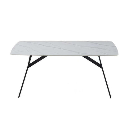 Dining Table Rectangular Shape White Sintered Stone Top Powder Coated Iron Legs V43-DT-ABBY