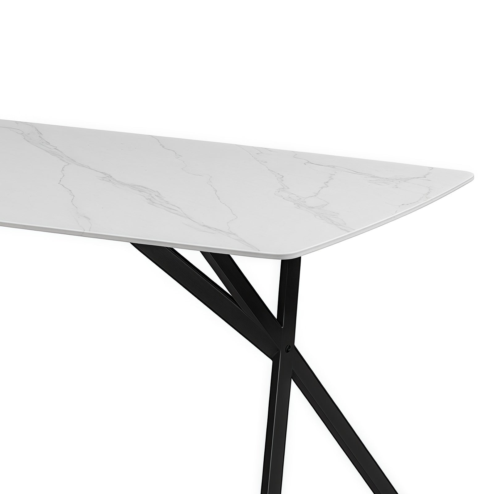 Dining Table Rectangular Shape White Sintered Stone Top Powder Coated Iron Legs V43-DT-ABBY