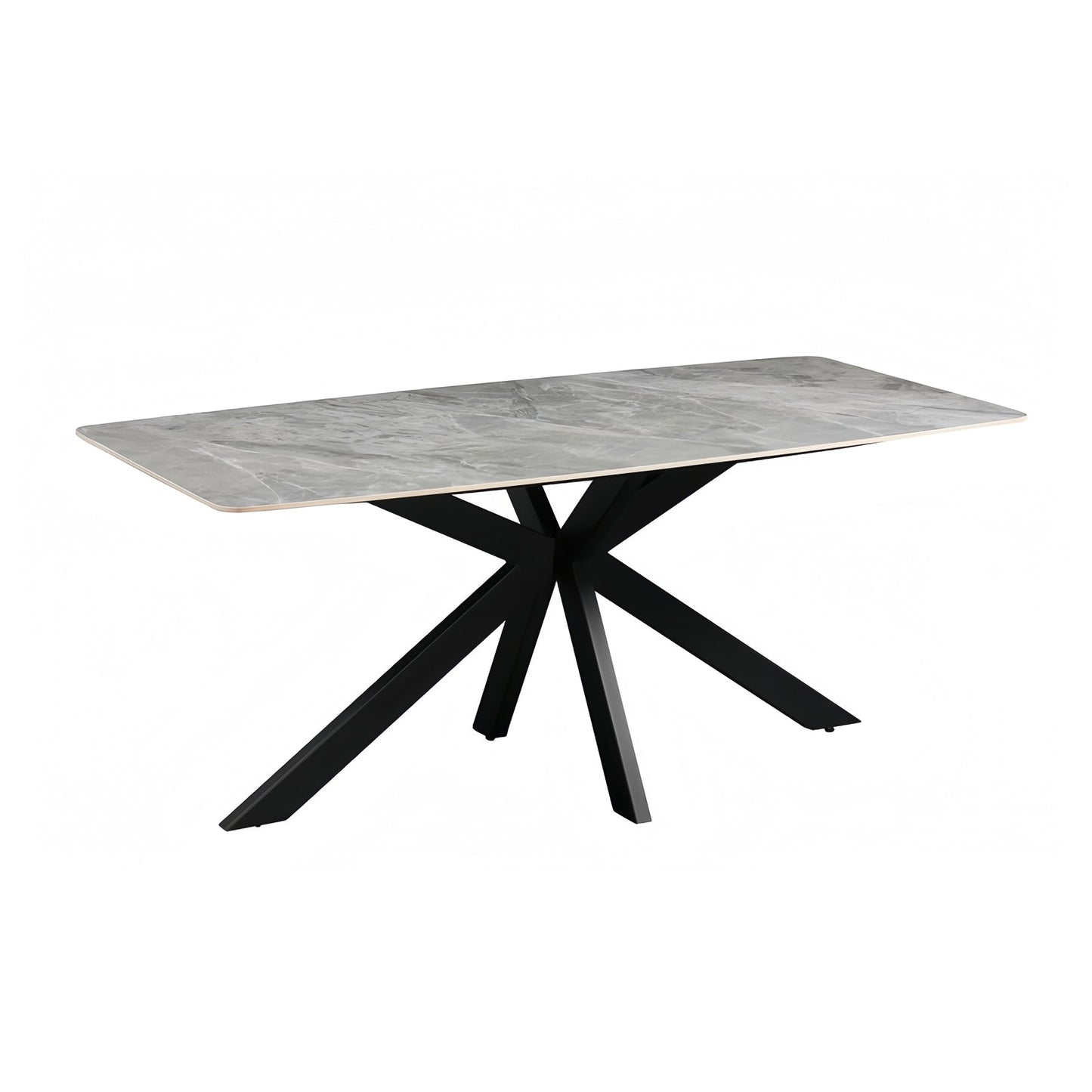 Dining Table Rectangular Shape Grey Sintered Stone Top Powder Coated Iron Legs V43-DT-KNGS